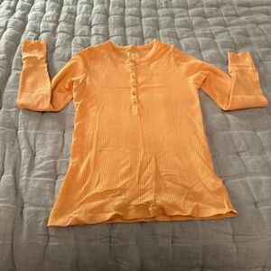 Aerie Sunset Orange Buttoned Long Sleeve Tee